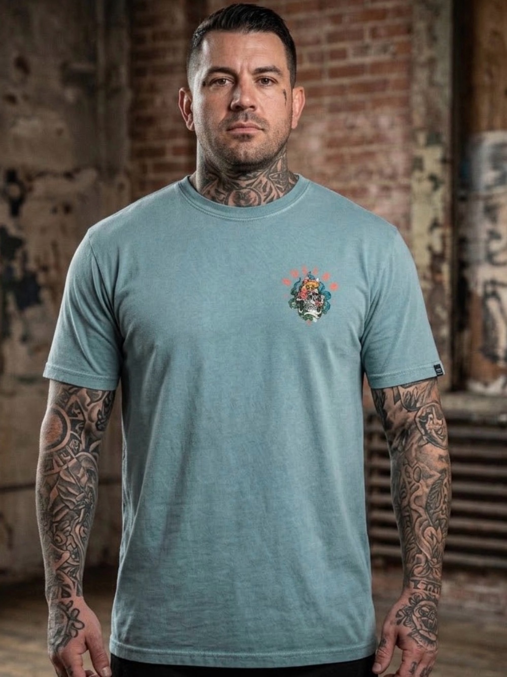 Sullen Art Collective Men's Light Teal Graphic Crewneck T-Shirt Short Sleeve